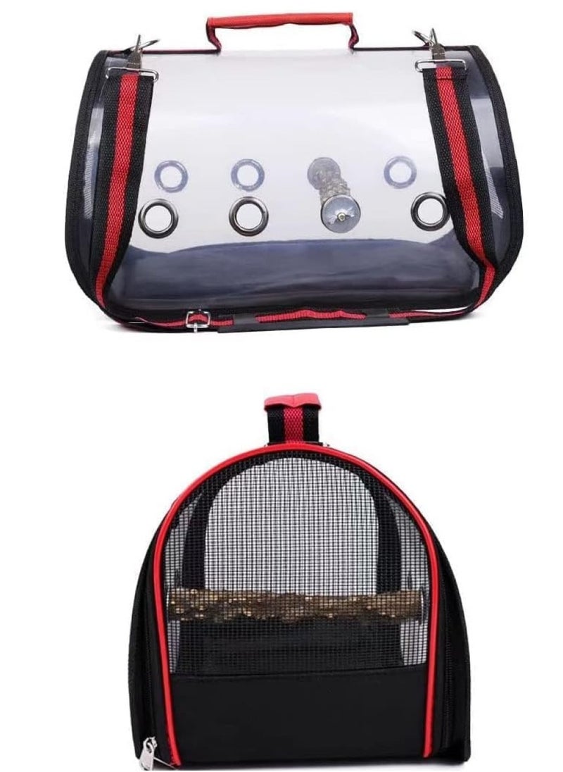 RATSAW Bird Travel Cage Light weight Transparent Bird Travel Carrier PVC Portable Pet Bird Parrot Carrier Breathable Pet Birds Bag with Shoulder Strap and Wooden Stick Stand  - Image 3