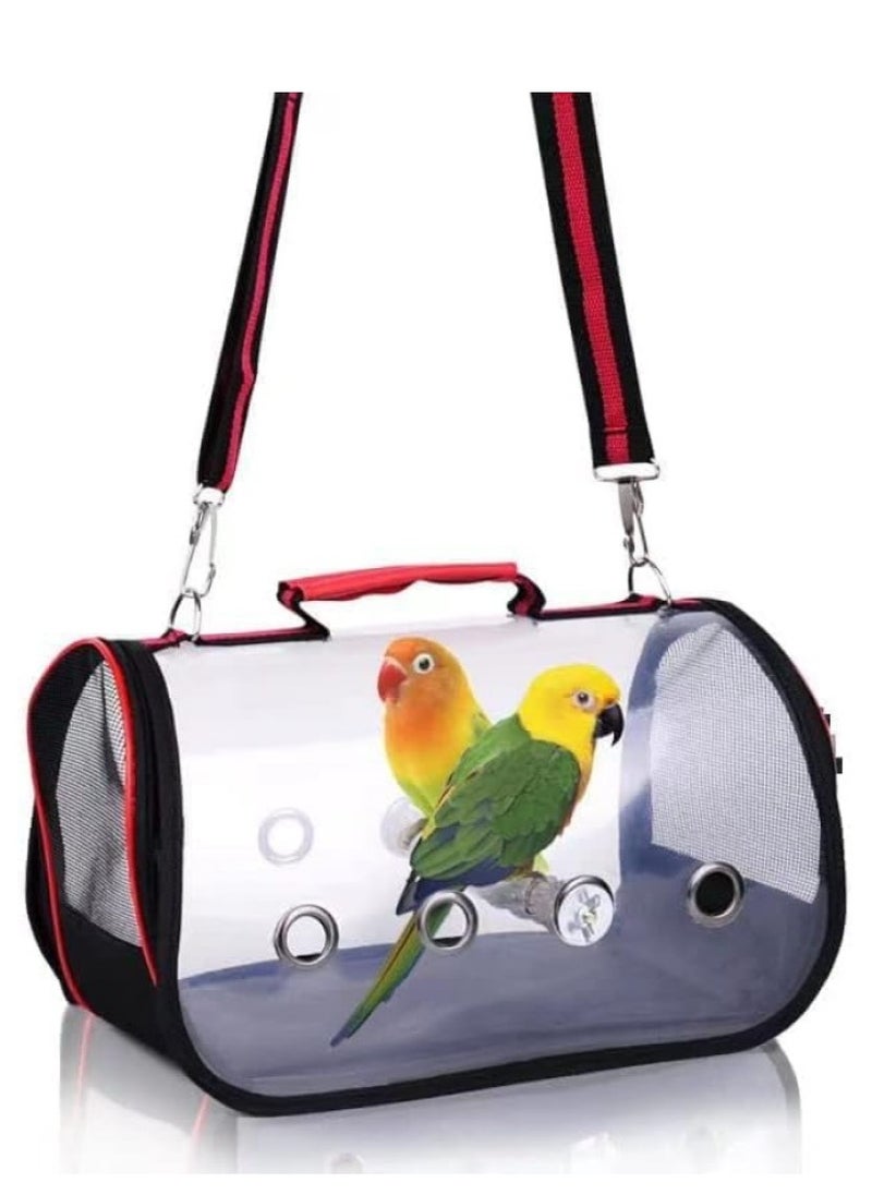 RATSAW Bird Travel Cage Light weight Transparent Bird Travel Carrier PVC Portable Pet Bird Parrot Carrier Breathable Pet Birds Bag with Shoulder Strap and Wooden Stick Stand  - Image 2