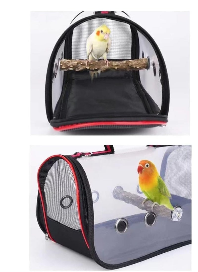 RATSAW Bird Travel Cage Light weight Transparent Bird Travel Carrier PVC Portable Pet Bird Parrot Carrier Breathable Pet Birds Bag with Shoulder Strap and Wooden Stick Stand  - Image 4