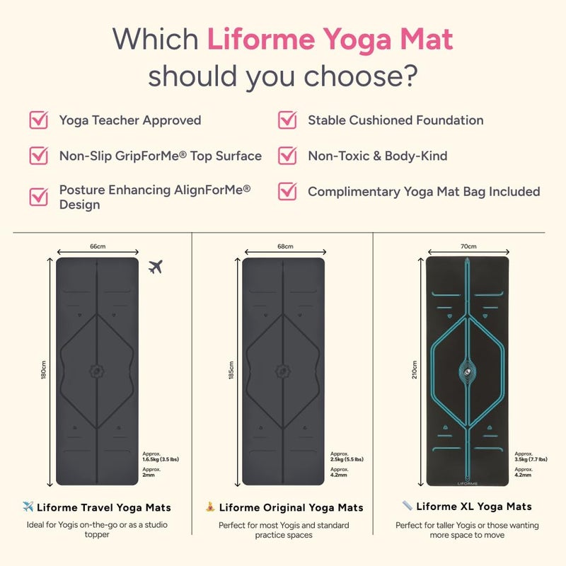 Liforme Original Yoga Mat â€“ Free Yoga Bag Included - Patented Alignment System, Warrior-like Grip, Non-slip, Eco-friendly, sweat-resistant, 4.2mm thick mat for comfort - Grey - Image 5