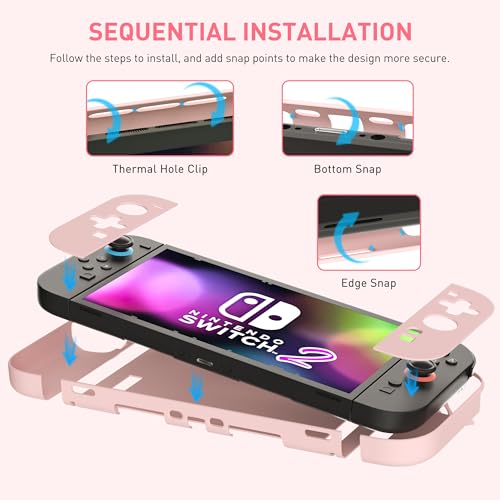 GLDRAM Pink Case Compatible with Nintendo Switch 2 (2025), Durable PC Protective Case + Detachable PC Joycon Cover, Hardshell Shock & Scratch Skin Protector Accessories for Cute Girls - Image 5