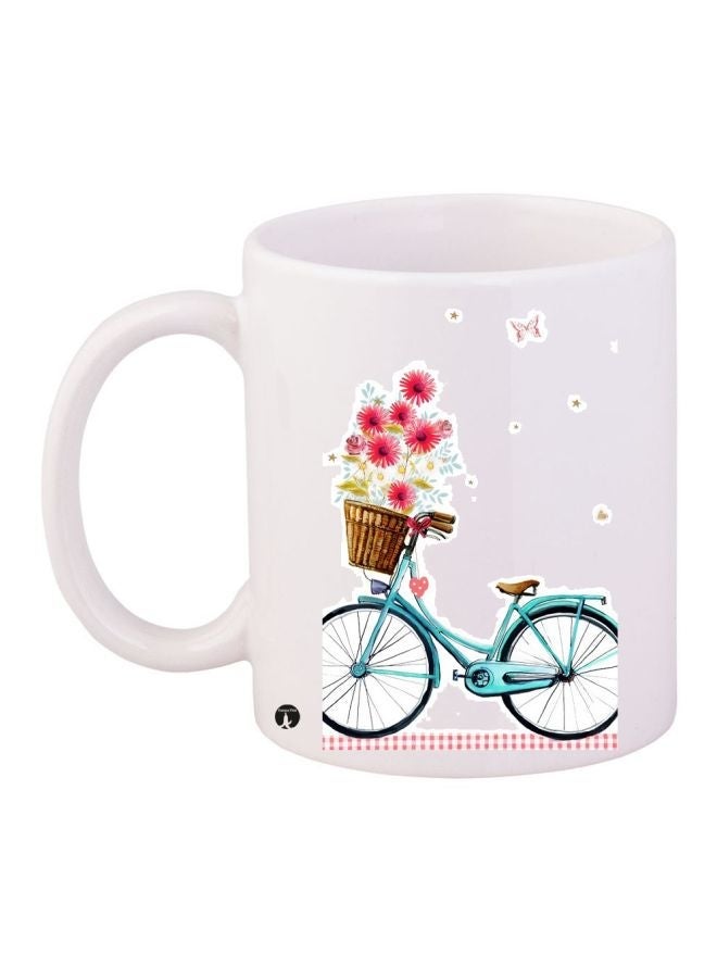 RYN Cycle Printed Coffee Mug White/Blue/Pink 11ounce