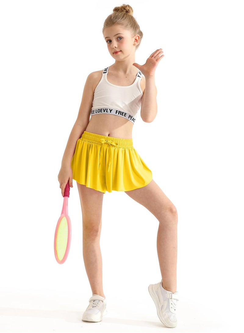 EQSJIU Girls Flowy Shorts,Youth/Toddler Butterfly Bright Yellow Shorts with Spandex Liner 2-in-1 for Running,Sports,Athletic,Fitness,Tennis 12-13 Years - Image 3