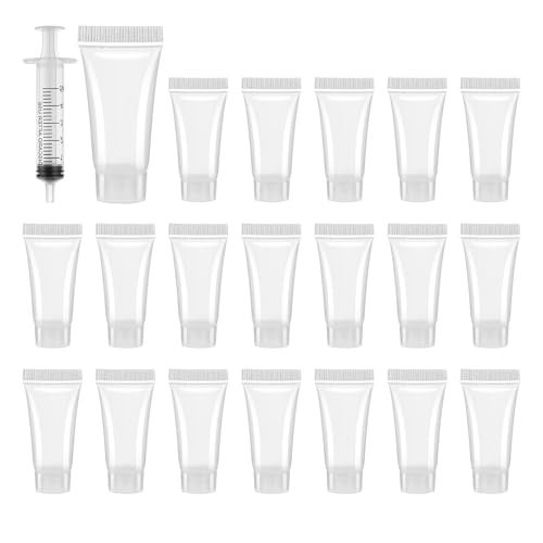 Psyqtsuary Refillable Empty Tubes Bottles, 20 Pcs 5ml Portable Travel Tubes with Syringes Clear Refillable Toothpaste Tubes Soft Squeezable Containers for Sample Shampoo Makeup Facial Cleanser Lip Gloss - Image 1