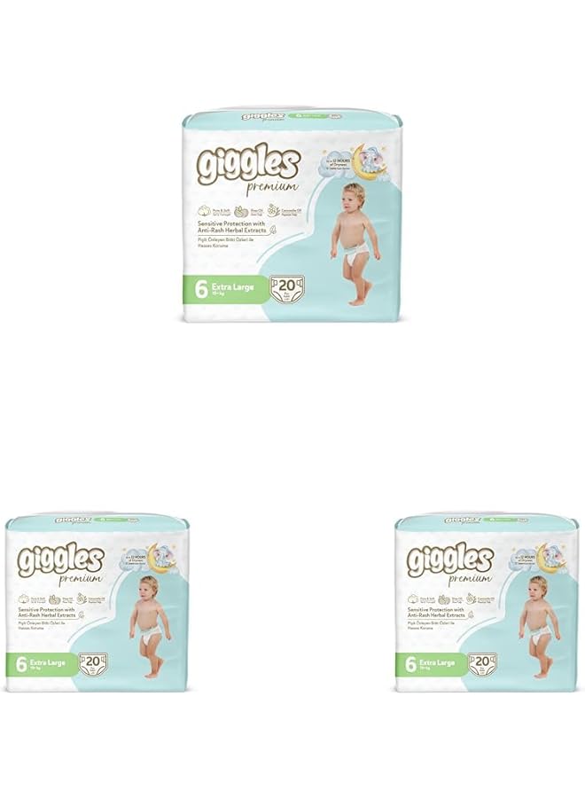 جيجلز حفاضات أطفال ٢٠ قطعة، عبوة مزدوجة، مقاس ٦ (عبوة من ٣ قطع)