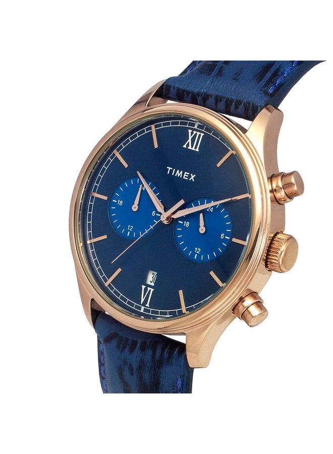 تيميكس ساعة تايمكس للرجال من الجلد بمينا زرقاء - Tweg19807، لون السوار أزرق - Image 2