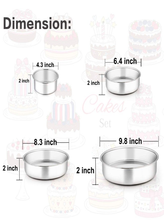 TeamFar Cake Pan, 4'' & 6'' & 8'' & 9 ½'', Stainless Steel Round Cake Pan Tier Baking Cake Pans Set, for Baking Steaming Serving, Healthy & Heavy Duty, Oven Safe & Dishwasher Safe - Set of 4 - Image 2