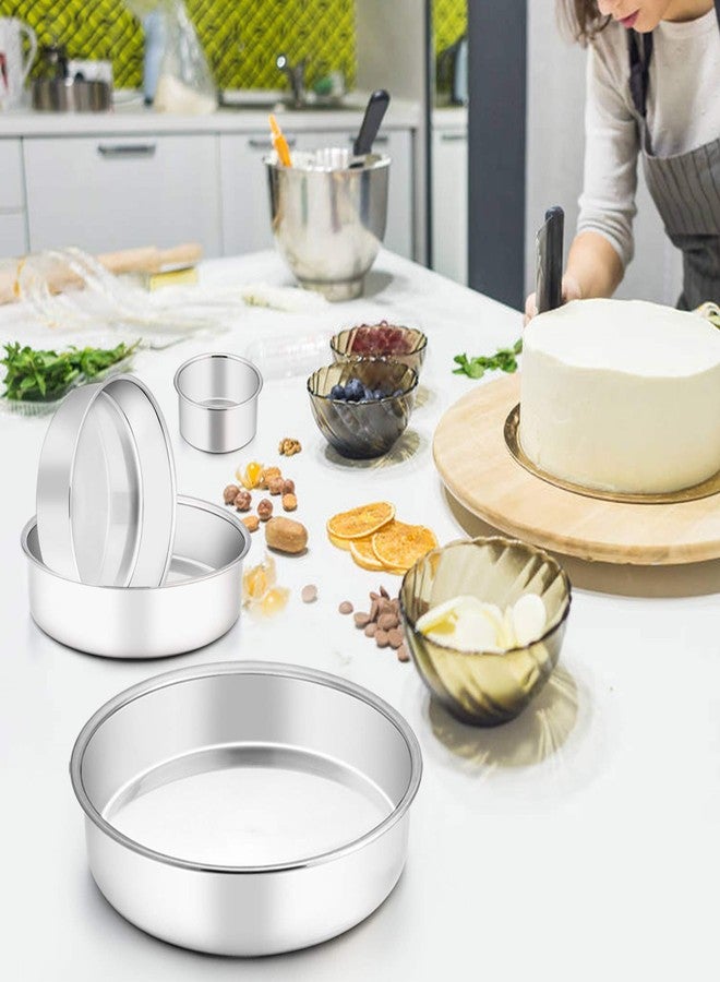 TeamFar Cake Pan, 4'' & 6'' & 8'' & 9 ½'', Stainless Steel Round Cake Pan Tier Baking Cake Pans Set, for Baking Steaming Serving, Healthy & Heavy Duty, Oven Safe & Dishwasher Safe - Set of 4 - Image 5