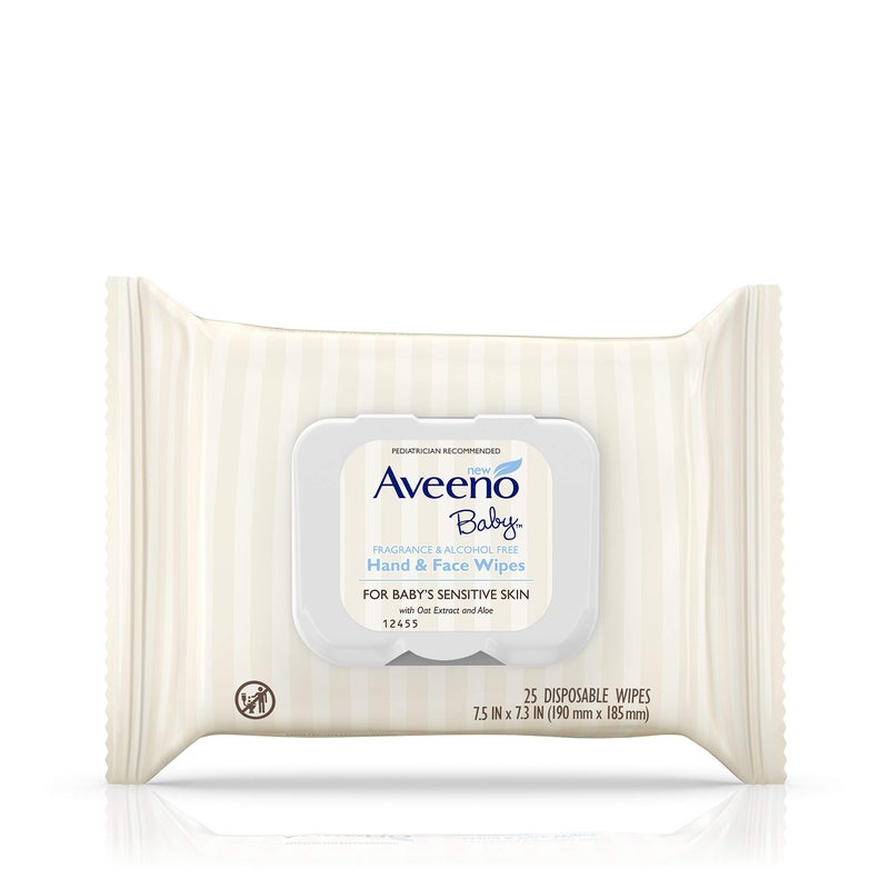 Aveeno Baby Hand & Face Wipes, 25 Disposable Wipes, Aveeno - Image 1