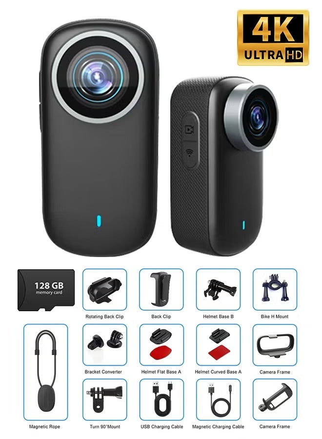 4K Portable WiFi Sports Camera with 128GB Card | Mini Magnetic Action Camera for Bike, Pet & Outdoor Use | 130° Wide-Angle, IP65 Waterproof - Image 1