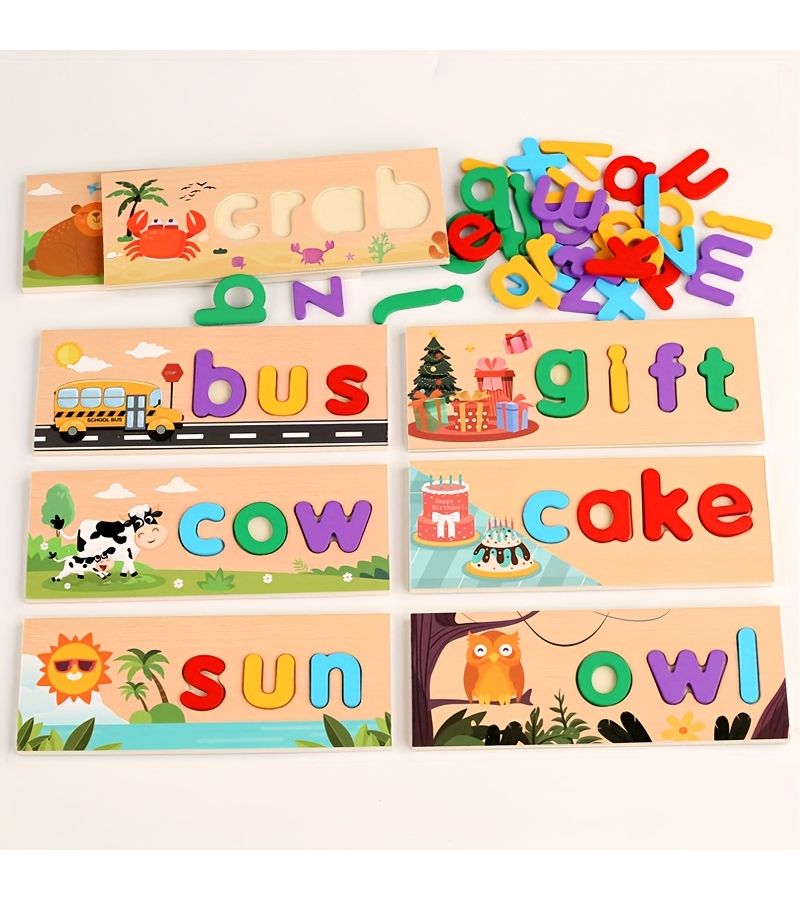 Wooden Box Spelling Word Learning Toy With Letter Puzzle For CVC Builder - Image 3