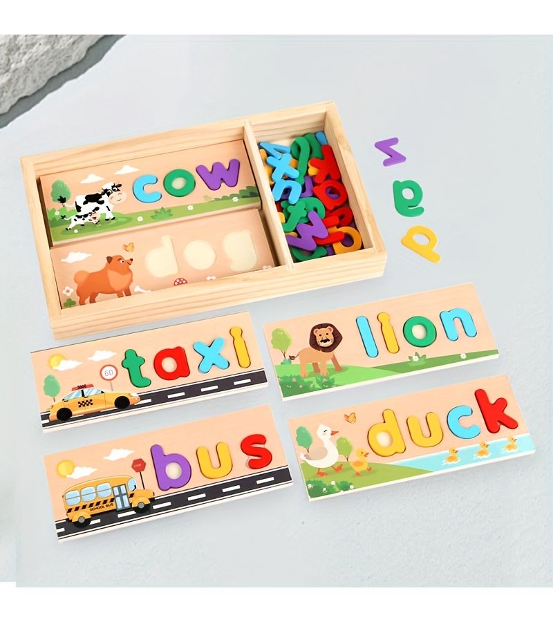 Wooden Box Spelling Word Learning Toy With Letter Puzzle For CVC Builder - Image 5