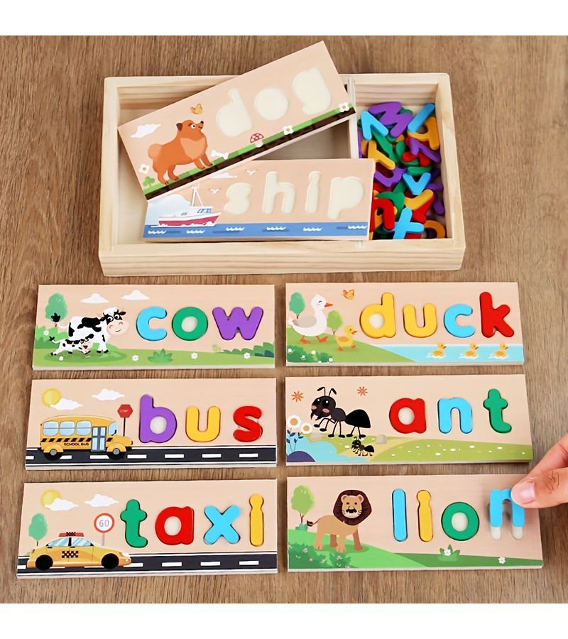 Wooden Box Spelling Word Learning Toy With Letter Puzzle For CVC Builder - Image 4