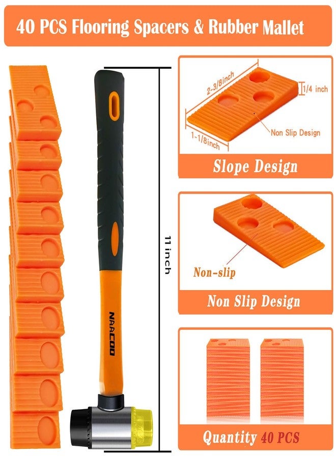 NAACOO Laminate/Vinyl Flooring Tools, NAACOO Heavy Tapping Block for Vinyl Plank Floor - Knock 1-2 Times, Heavy Pull Bar, 40pc Flooring Spacers, Rubber Mallet - 4 in 1 Floor Installation Kit - Image 4