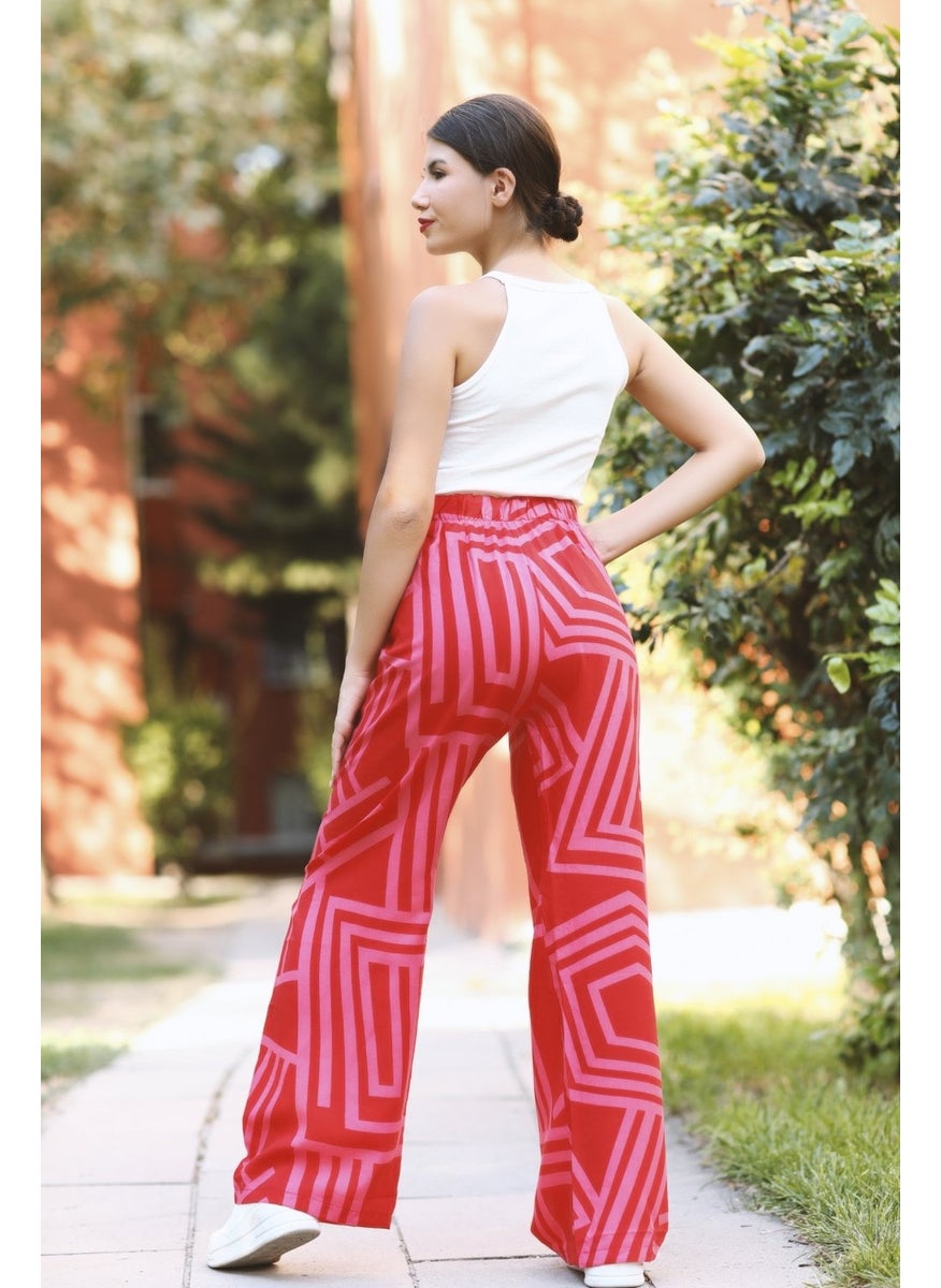 Giysa Women's Pink Palazzo Pants Geometric Patterned 100% Viscose Relaxed Cut - 25001  - Image 2