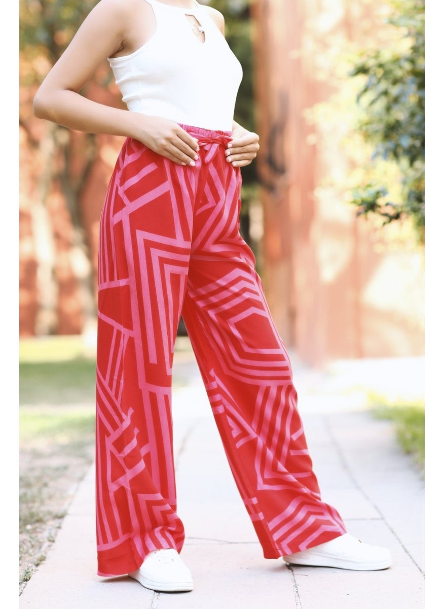 Giysa Women's Pink Palazzo Pants Geometric Patterned 100% Viscose Relaxed Cut - 25001  - Image 4