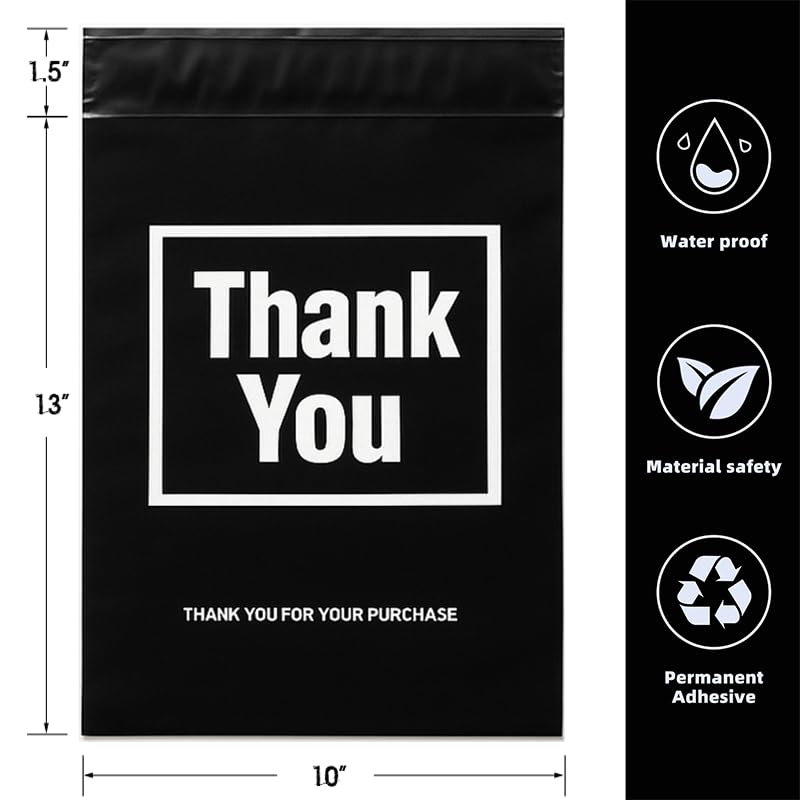 POLYSELLS Thank You Poly Mailers 10x13 inches 100 Pcs Waterproof Self-Sealing Shipping Bags for Clothing | Black - Image 2