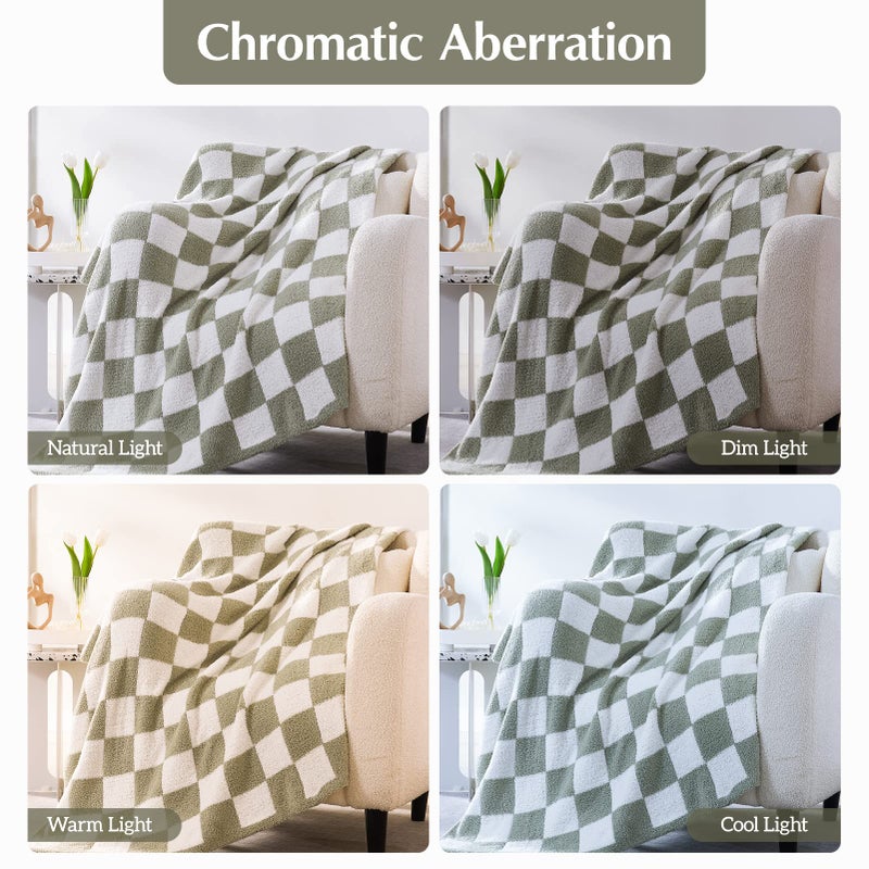 WRENSONGE Checkered Throw Blanket, Sage Green Microfiber Soft Cozy Fluffy Warm Hand Made Throw Blankets for Couch, Sofa, Chair, Bed, Camping, Picnic, Travel Lightweight Bed Blanket - 50"*70" - Image 3