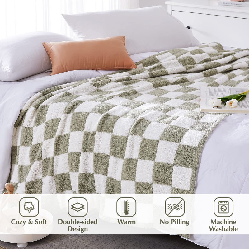 WRENSONGE Checkered Throw Blanket, Sage Green Microfiber Soft Cozy Fluffy Warm Hand Made Throw Blankets for Couch, Sofa, Chair, Bed, Camping, Picnic, Travel Lightweight Bed Blanket - 50"*70" - Image 5