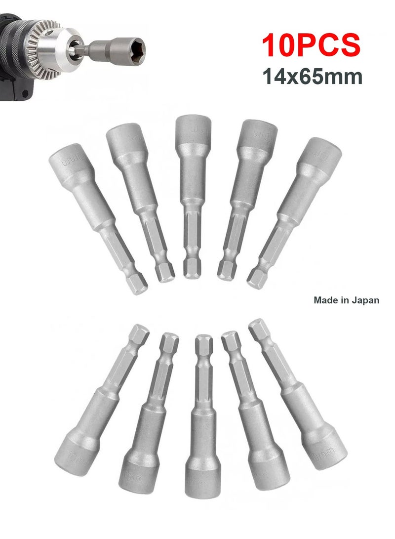 Hex Magnetic Power Socket Adapter Drill Bit Nut Driver Set 14X65 mm Hex for Power Tools10 Piece