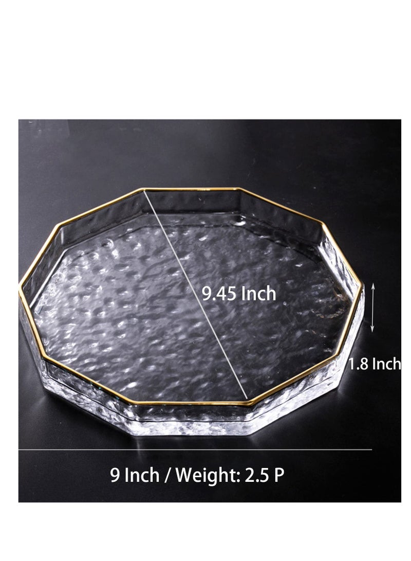 SYOSI 10 Inch Decagon Glass Tray with Gold Rim, Clear Hammered Vanity Makeup Tray with 2” Wall, Thick Decorative Dresser Bathroom Tray Perfume Display Tray Cosmetic Tray for Tabletop Countertop L - Image 4
