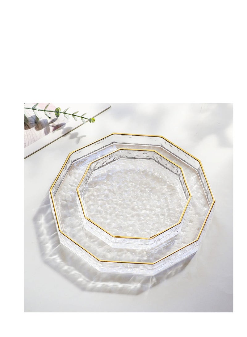 SYOSI 10 Inch Decagon Glass Tray with Gold Rim, Clear Hammered Vanity Makeup Tray with 2” Wall, Thick Decorative Dresser Bathroom Tray Perfume Display Tray Cosmetic Tray for Tabletop Countertop L - Image 5