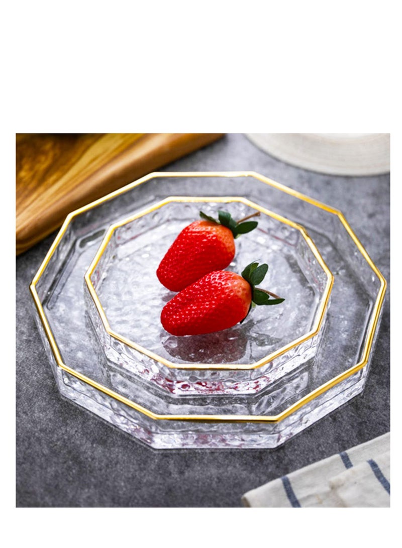 SYOSI 10 Inch Decagon Glass Tray with Gold Rim, Clear Hammered Vanity Makeup Tray with 2” Wall, Thick Decorative Dresser Bathroom Tray Perfume Display Tray Cosmetic Tray for Tabletop Countertop L - Image 3