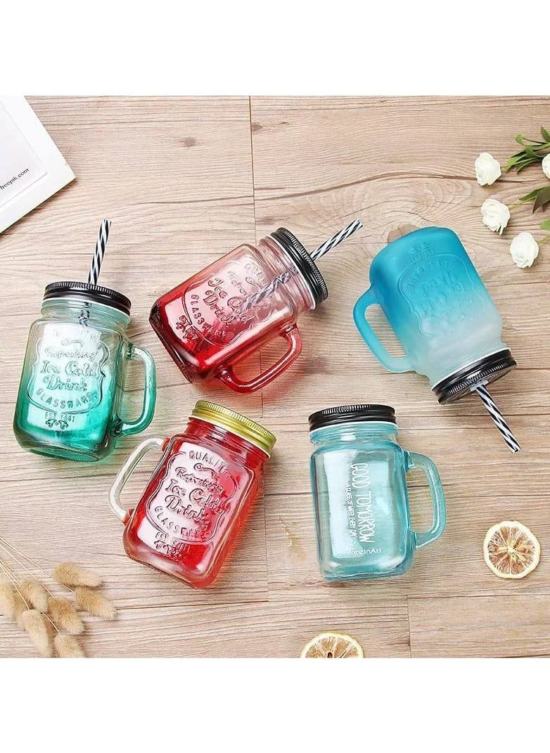 Generic - Jar Mug Drinking Glass with Lid and Straw Multicolor 400 ml - Image 1