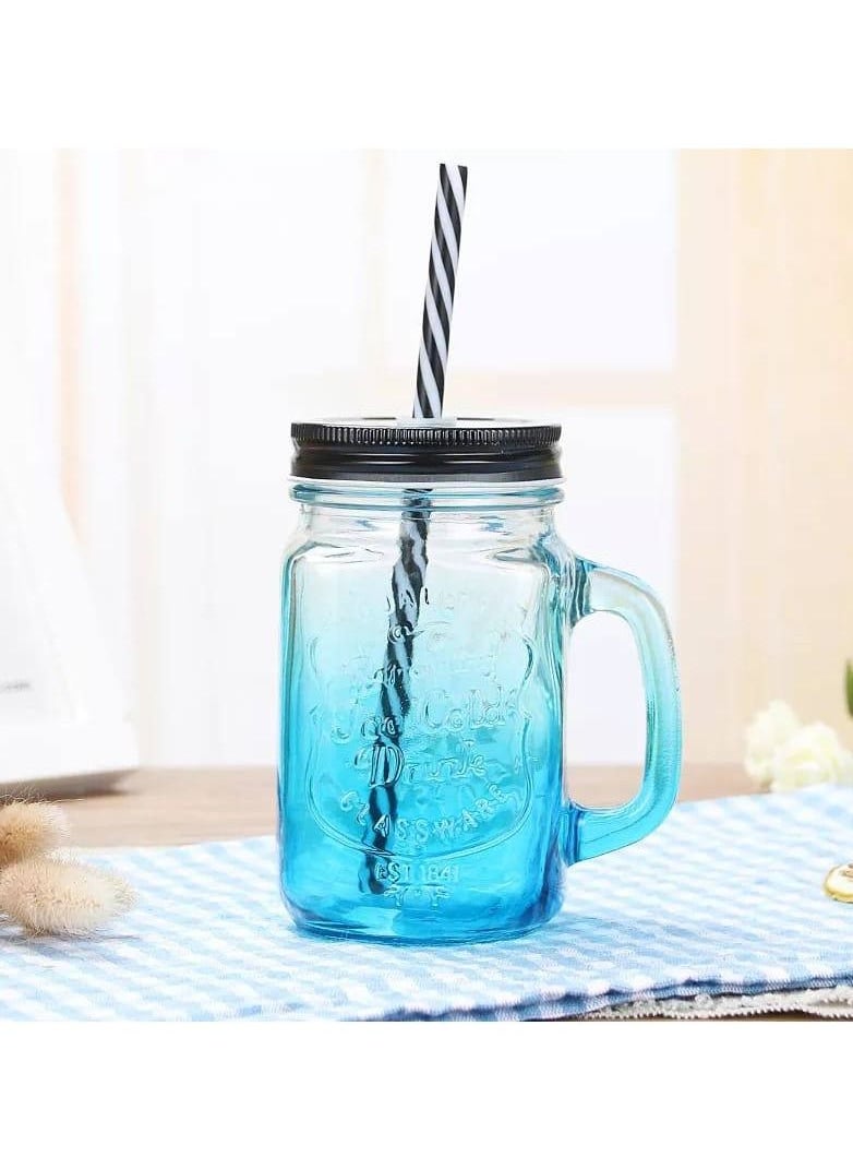 Generic - Jar Mug Drinking Glass with Lid and Straw Multicolor 400 ml - Image 1