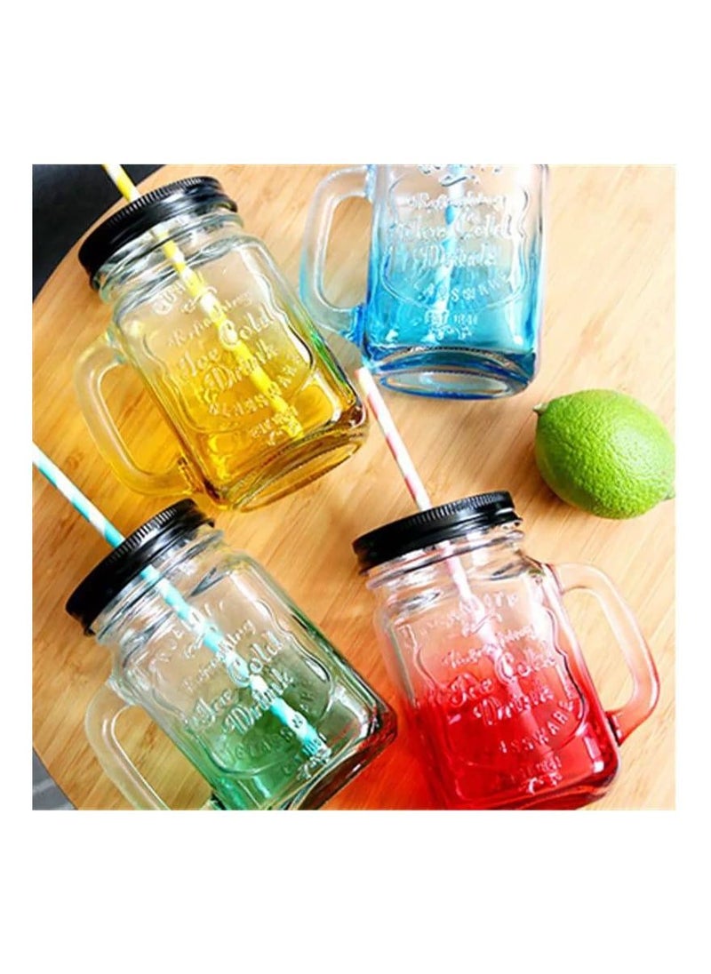 Generic - Jar Mug Drinking Glass with Lid and Straw Multicolor 400 ml - Image 1