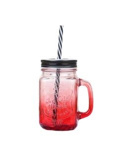Jar Mug Drinking Glass with Lid and Straw Multicolor 400 ml