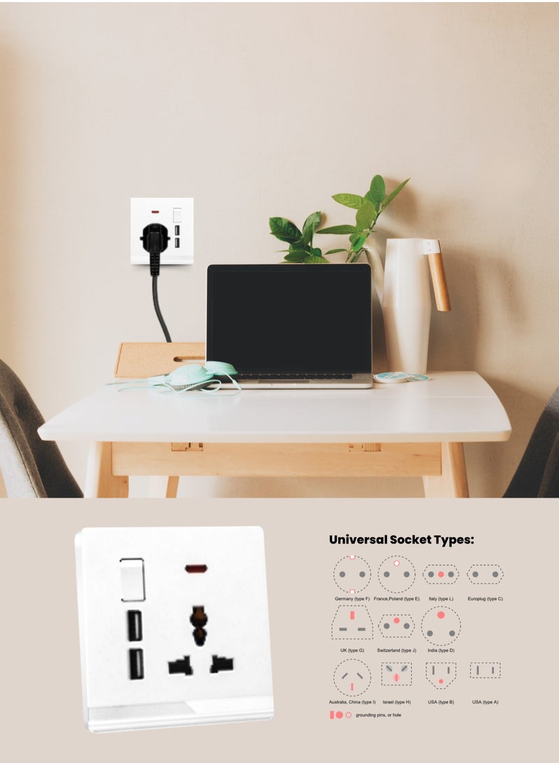 Vmax - Universal Wall Socket with Dual USB Charging Ports, Neon Light Indicator - Image 1