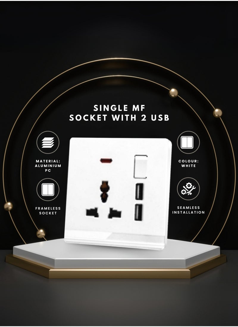 Vmax - Universal Wall Socket with Dual USB Charging Ports, Neon Light Indicator - Image 1