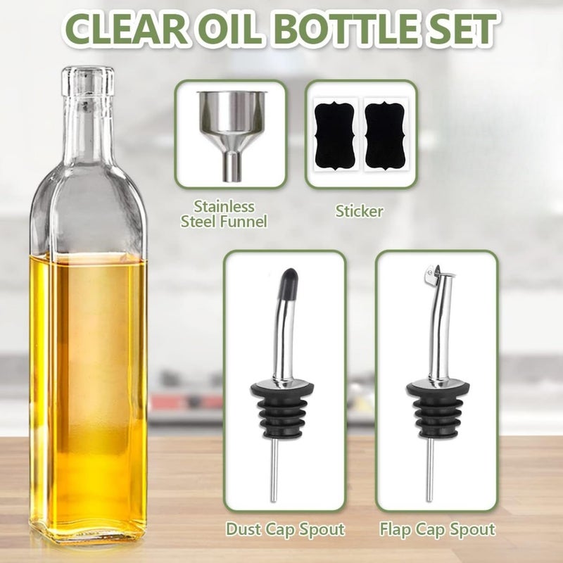 UREVO 2 Pcs Oil Dispenser Bottles Set - 500ml Glass Olive Oil and Vinegar Dispenser with Pourers, Funnel, and Labels - Image 2