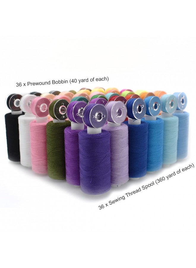 Renashed 72Pcs Bobbins Sewing Threads Kit, 36 Colors Spools 360Yards per Polyester Thread, 36 Colors Prewound Bobbin with Case for Hand Machine Sewing - Image 3