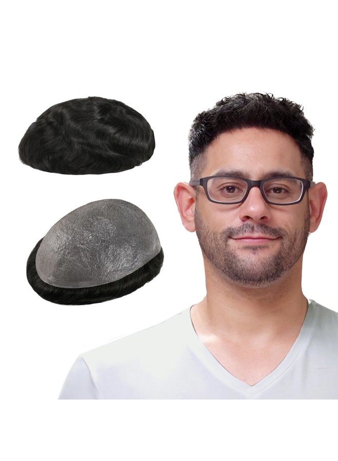 Lordhair Toupee for Men with 100% European human hair 8x10 inch Hairpiece for Men 0.03mm Ultra Thin Skin Hairsystem All V-looped Mens Toupee (Off Black 1B) - Image 1