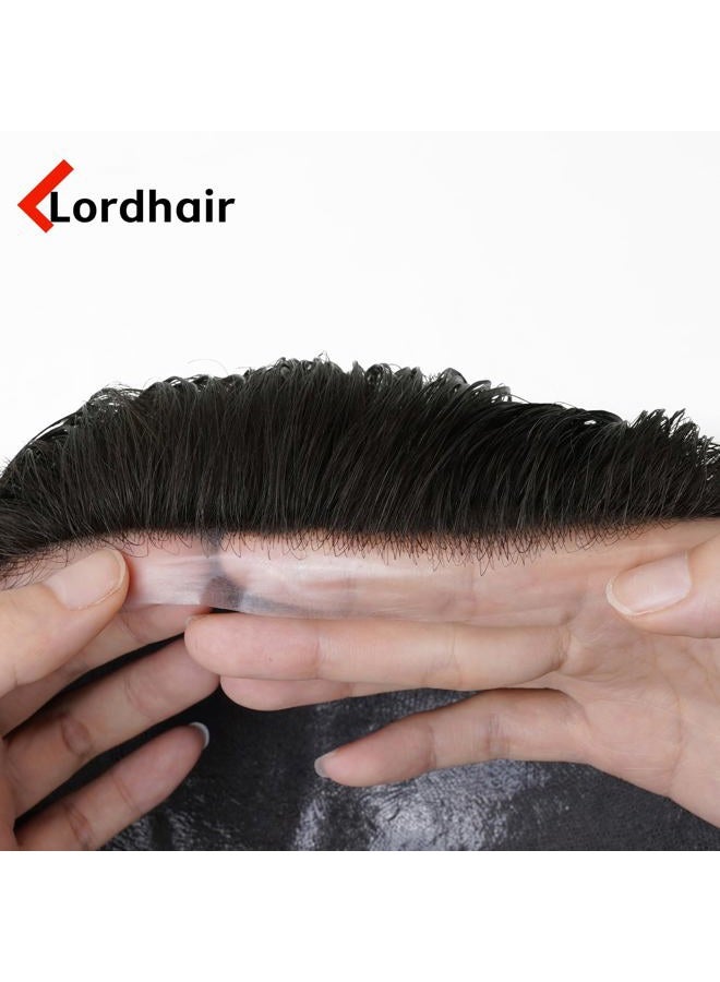 Lordhair Toupee for Men with 100% European human hair 8x10 inch Hairpiece for Men 0.03mm Ultra Thin Skin Hairsystem All V-looped Mens Toupee (Off Black 1B) - Image 4