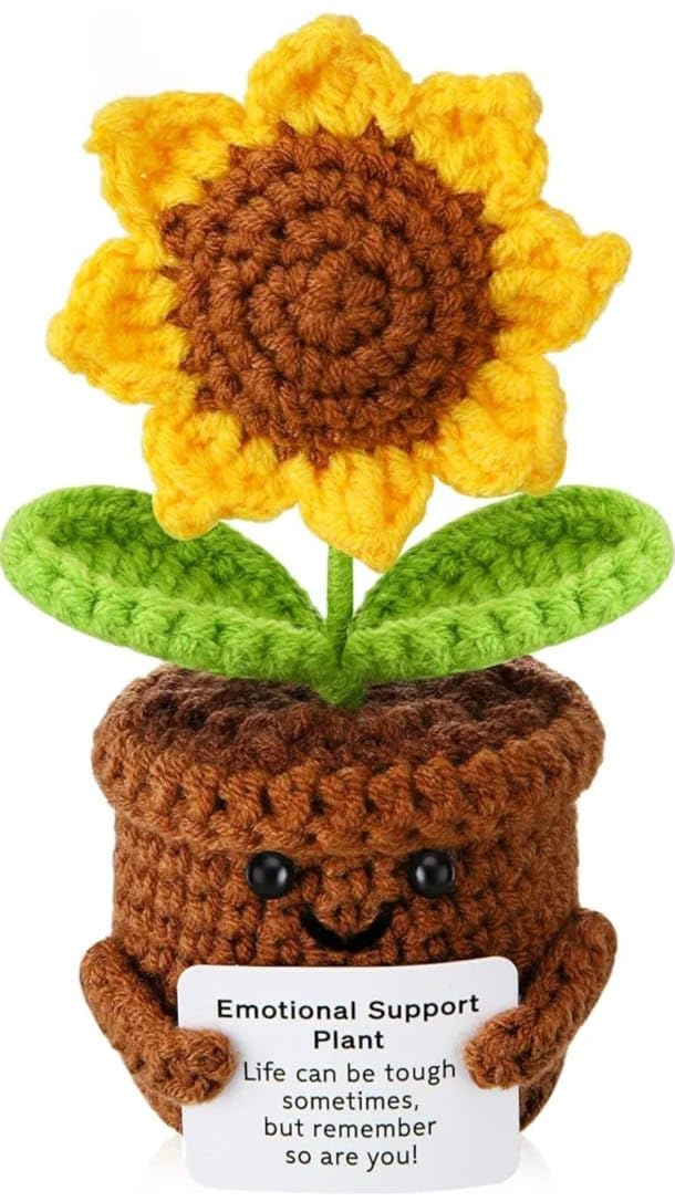VRB DecTM 1 Pcs Crochet Flowers Artificial Sunflower for Office Desk Car Dashboard Decor,Home Decoration, Office, Bedroom (Emotional Support Sunflower Artificial Plants with Crochet Pot - 1 Pcs) - Image 1