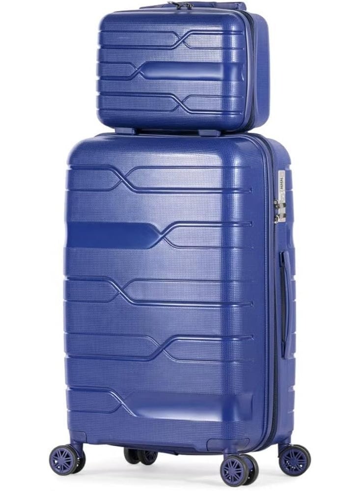 Luggage Trolley Bags Set of 2 Pcs for Cabin with 8 Spinner Wheels and TSA Lock - Blue - Image 3