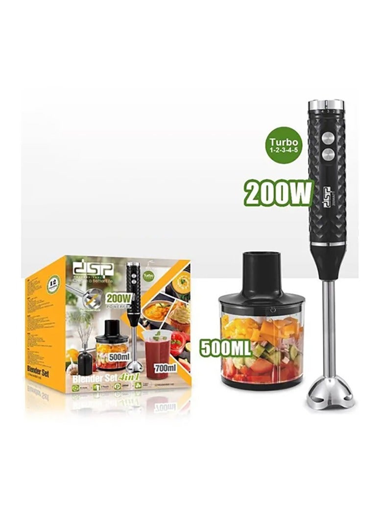 DSP DSP Hand Blender 4-in-1, 200W Full Copper DC Motor, Golden Titanium Coated Blades | Includes 500ml Meat Grinder, Egg Beater, 700ml Measuring Cup | Stainless Steel & Plastic Body, KM1143 - Image 5