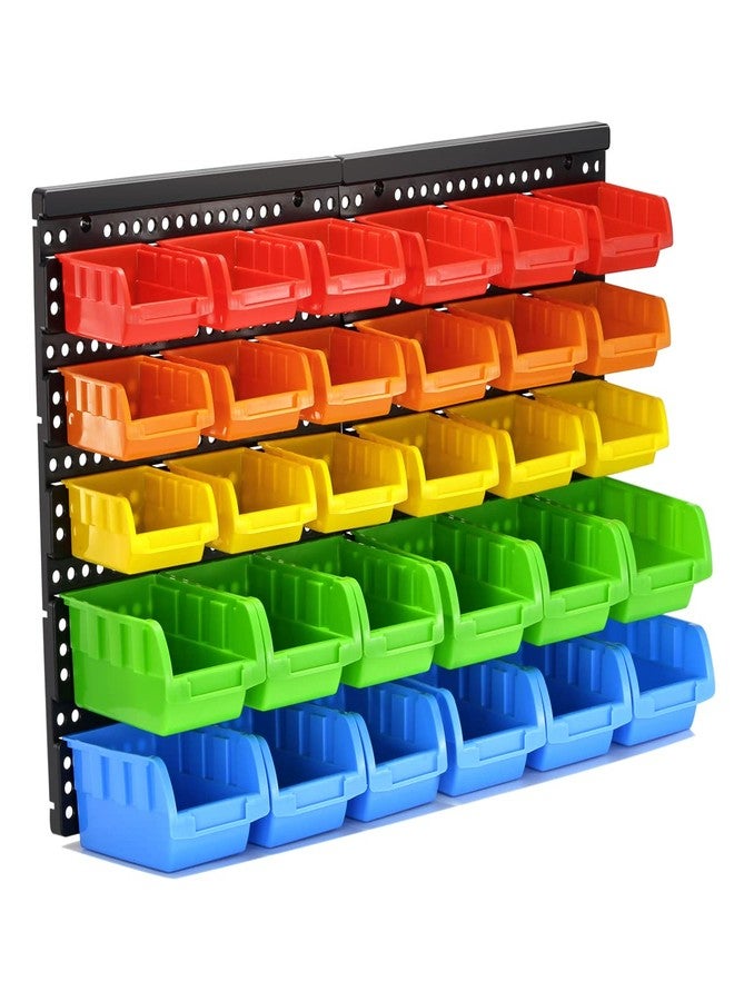 VEOFEMLEA 30-Bin Wall Mounted Storage Bins Kit, Tool Organizer Rack, Garage Hardware Organizer, 5 Color Parts Storage Bins, DIY Combination - Image 1