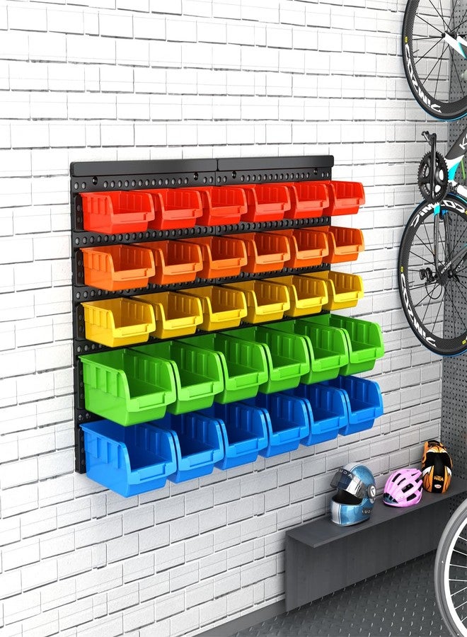 VEOFEMLEA 30-Bin Wall Mounted Storage Bins Kit, Tool Organizer Rack, Garage Hardware Organizer, 5 Color Parts Storage Bins, DIY Combination - Image 5