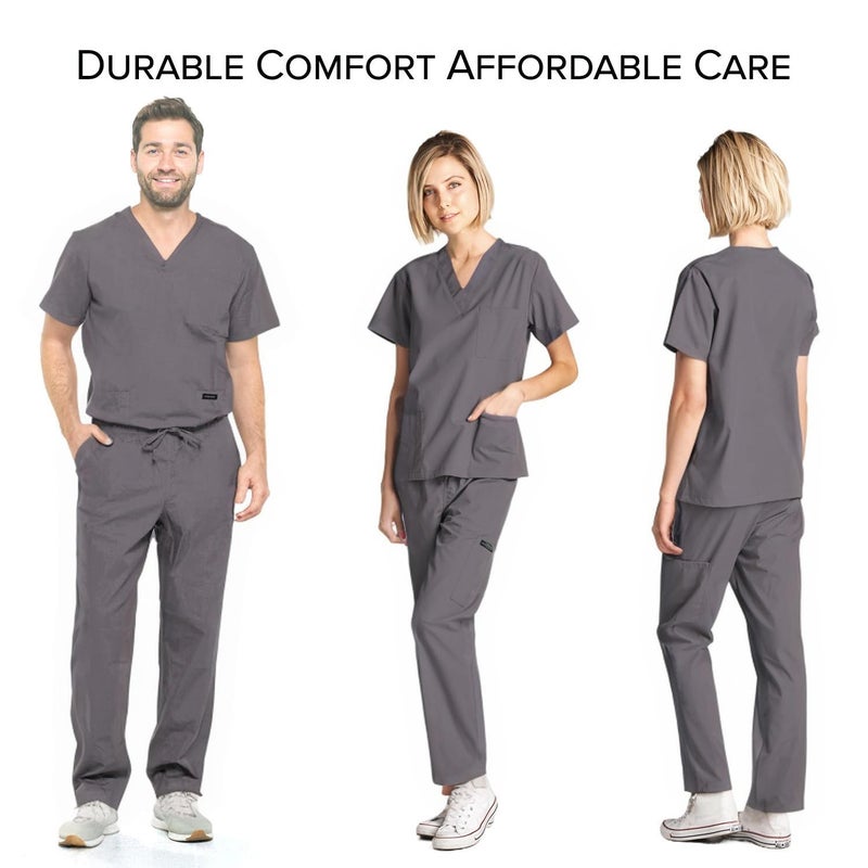 Dagacci Medical Uniform Womens and Mens Scrubs Set Medical Scrubs Shirt Top and Pant, Pewter Gray, Small, Short Sleeve - Image 3