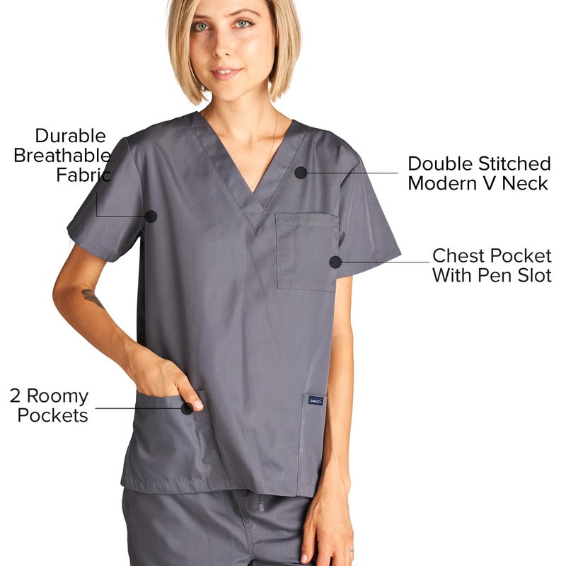 Dagacci Medical Uniform Womens and Mens Scrubs Set Medical Scrubs Shirt Top and Pant, Pewter Gray, Small, Short Sleeve - Image 4