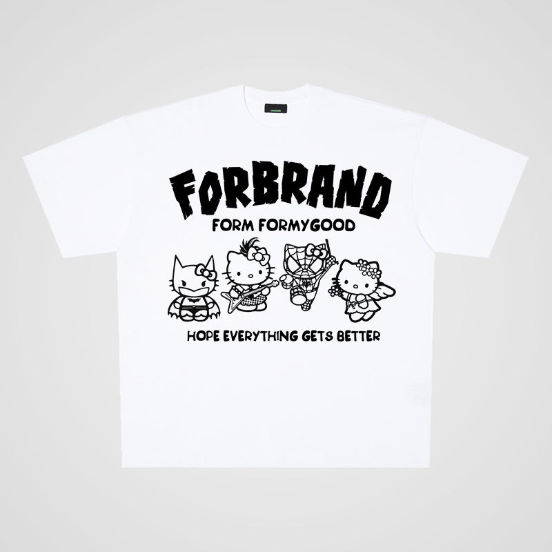 250G Heavy Cotton Cartoon Animation Street Casual Oversize Large Board Short Sleeve T-Shirt Men And Women Couples Tide - Image 2