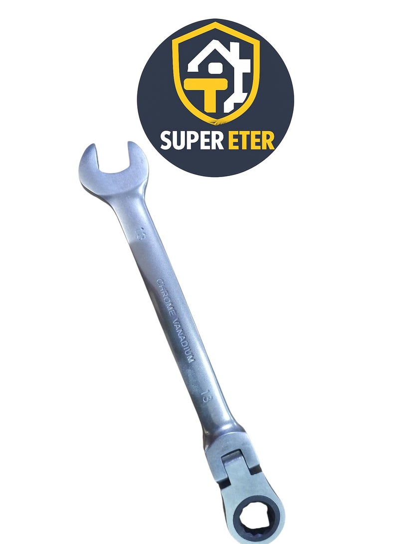 سوبر  ايتير مفتاح ربط مشترك مرن SUPER ETER مقاس 13 مم – طرف مفتوح + طرف حلقي راتشيت متحرك – كروم فاناديوم – موديل 10005003 - Image 1