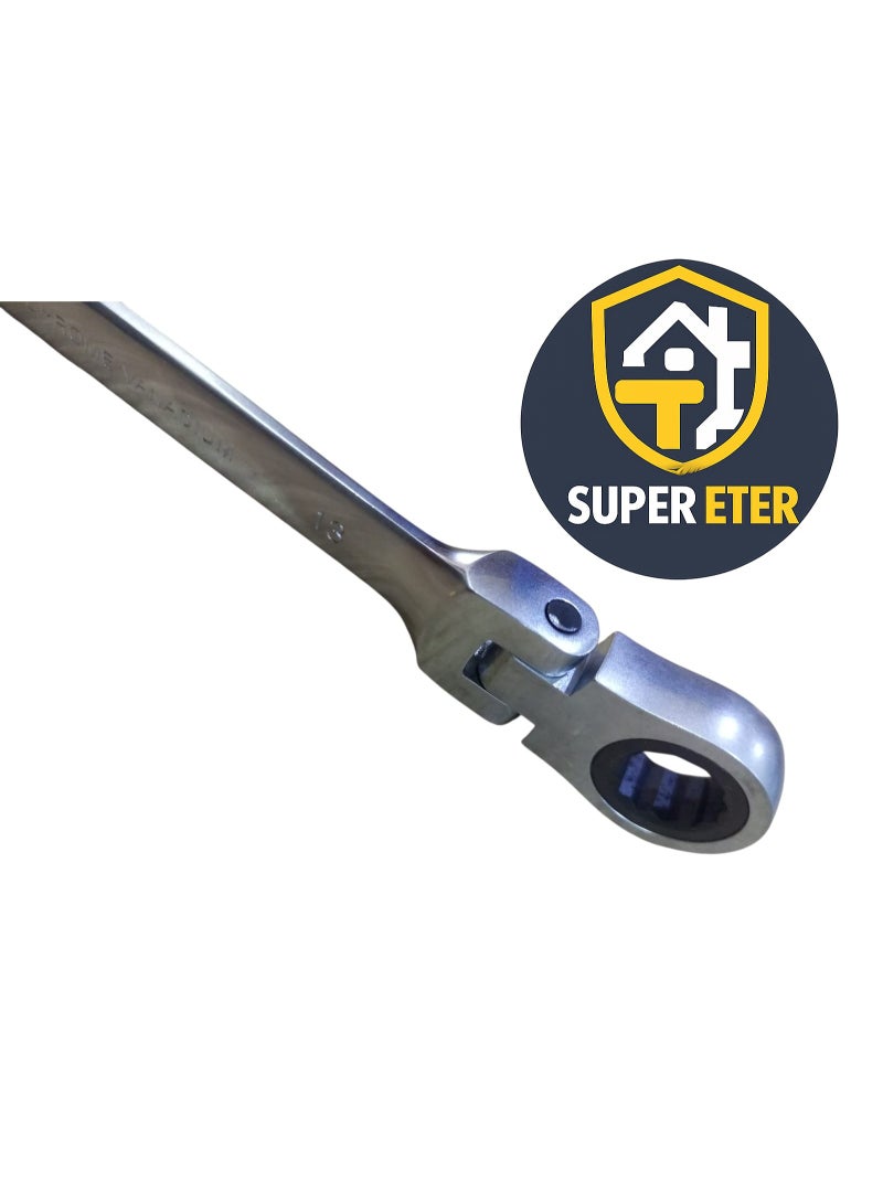 سوبر  ايتير مفتاح ربط مشترك مرن SUPER ETER مقاس 13 مم – طرف مفتوح + طرف حلقي راتشيت متحرك – كروم فاناديوم – موديل 10005003 - Image 2