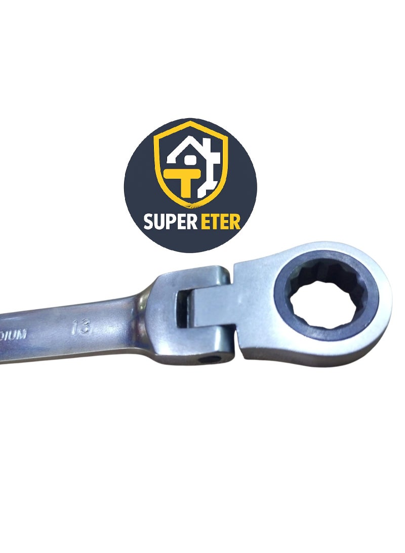 سوبر  ايتير مفتاح ربط مشترك مرن SUPER ETER مقاس 13 مم – طرف مفتوح + طرف حلقي راتشيت متحرك – كروم فاناديوم – موديل 10005003 - Image 3