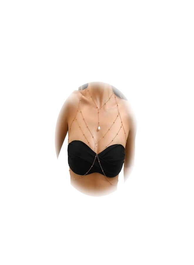 WFik Summer Beach Pearl Body Chain Jewelry Sexy Multi-layered Bead Bra Body Chain Crossover Harness Chest Chain for Women - Image 1