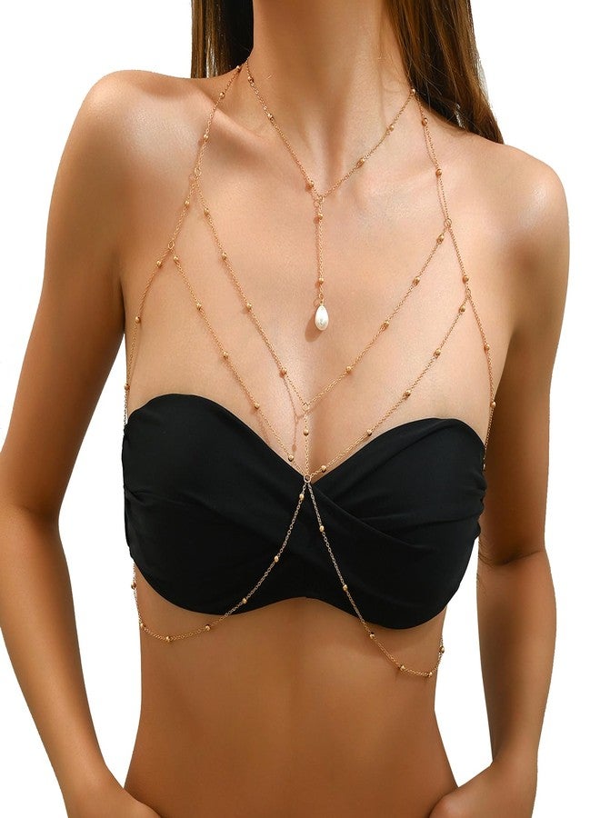 WFik Summer Beach Pearl Body Chain Jewelry Sexy Multi-layered Bead Bra Body Chain Crossover Harness Chest Chain for Women - Image 4